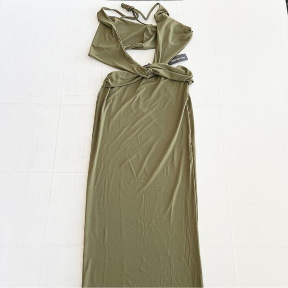 New PLT Petite Khaki Halterneck Twist Detail Maxi Dress UK SIZE XS (US 00/0) - Picture 4 of 9